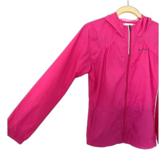 Columbia Girls Nylon Windbreaker Jacket Lightweight Hooded Zip Outdoor Layer L - Picture 9 of 10